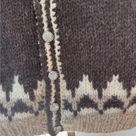 Women’s 100% wool heavy fair isle brown Nordic Patterned Cardigan Sweater sz L - Picture 3 of 6